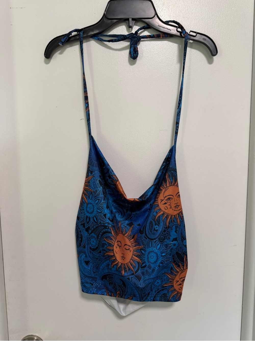 SHEIN Blue Sunprint Halter Cowl Neck Tank Top